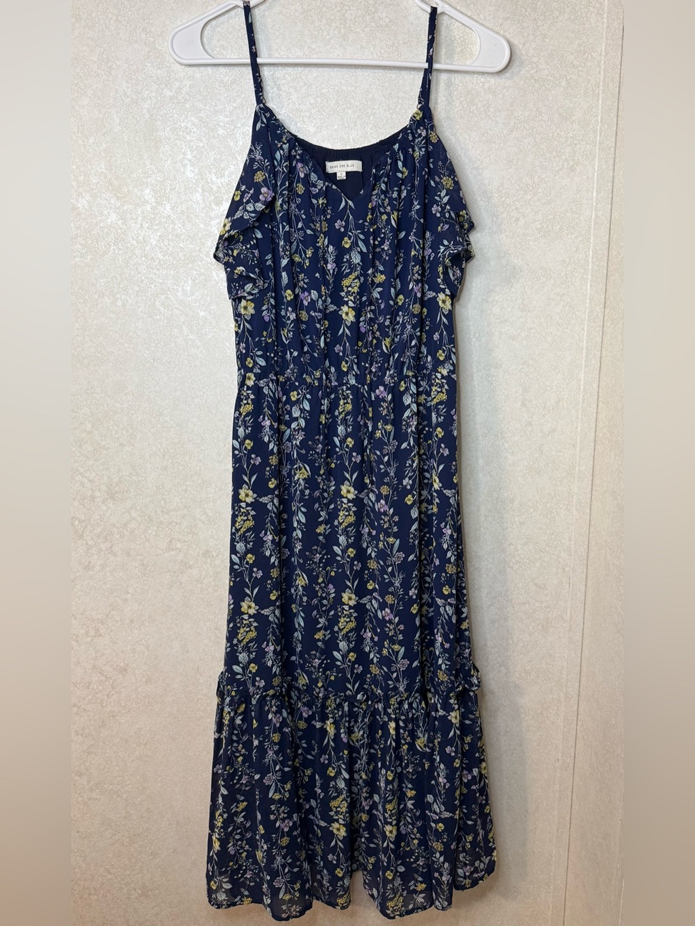 Navy Floral Ruffle Maxi Dress